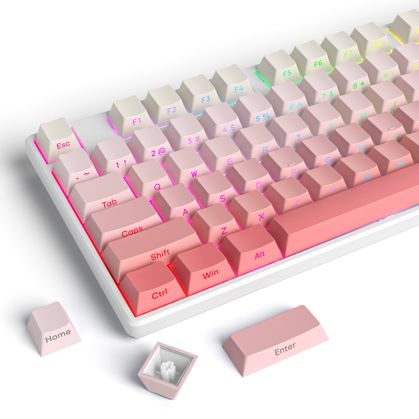 SURMEN PINK Gradient PBT Key Caps 135-keys Custom Minimalist Side Printed Double Shot Keycaps with Cherry Profile for 61/68/96/108Mechanical Gaming Keyboard (Blush)