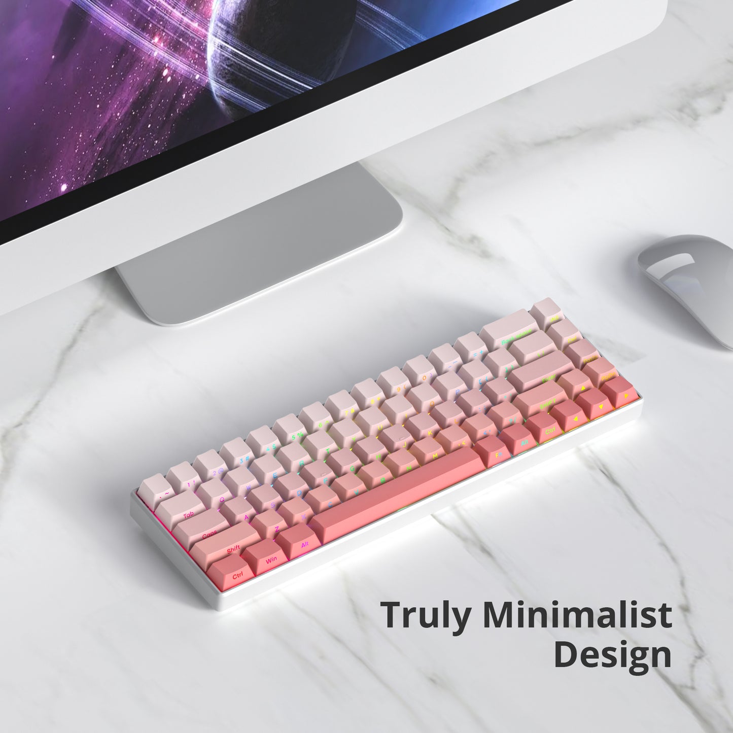 SURMEN PINK Gradient PBT Key Caps 135-keys Custom Minimalist Side Printed Double Shot Keycaps with Cherry Profile for 61/68/96/108Mechanical Gaming Keyboard (Blush)