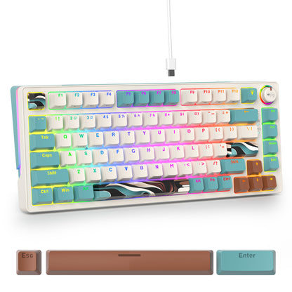 SURMEN 75 Percent Mechanical Keyboard with Knob, 82 Keys Wired Hot-Swappable Gaming Keyboard 75% Layout RGB Backlit Quiet Linear Switch(82 Brown)