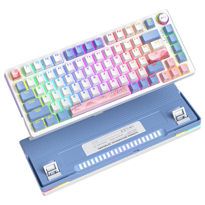 SURMEN 75% Percent Gaming Keyboard Hot-Swappable with Side Light Strip, 82 Keys Wired Mechanical Keyboard with Knob Arrow Keys RGB Backlight for Win/Mac (82 Sakura)