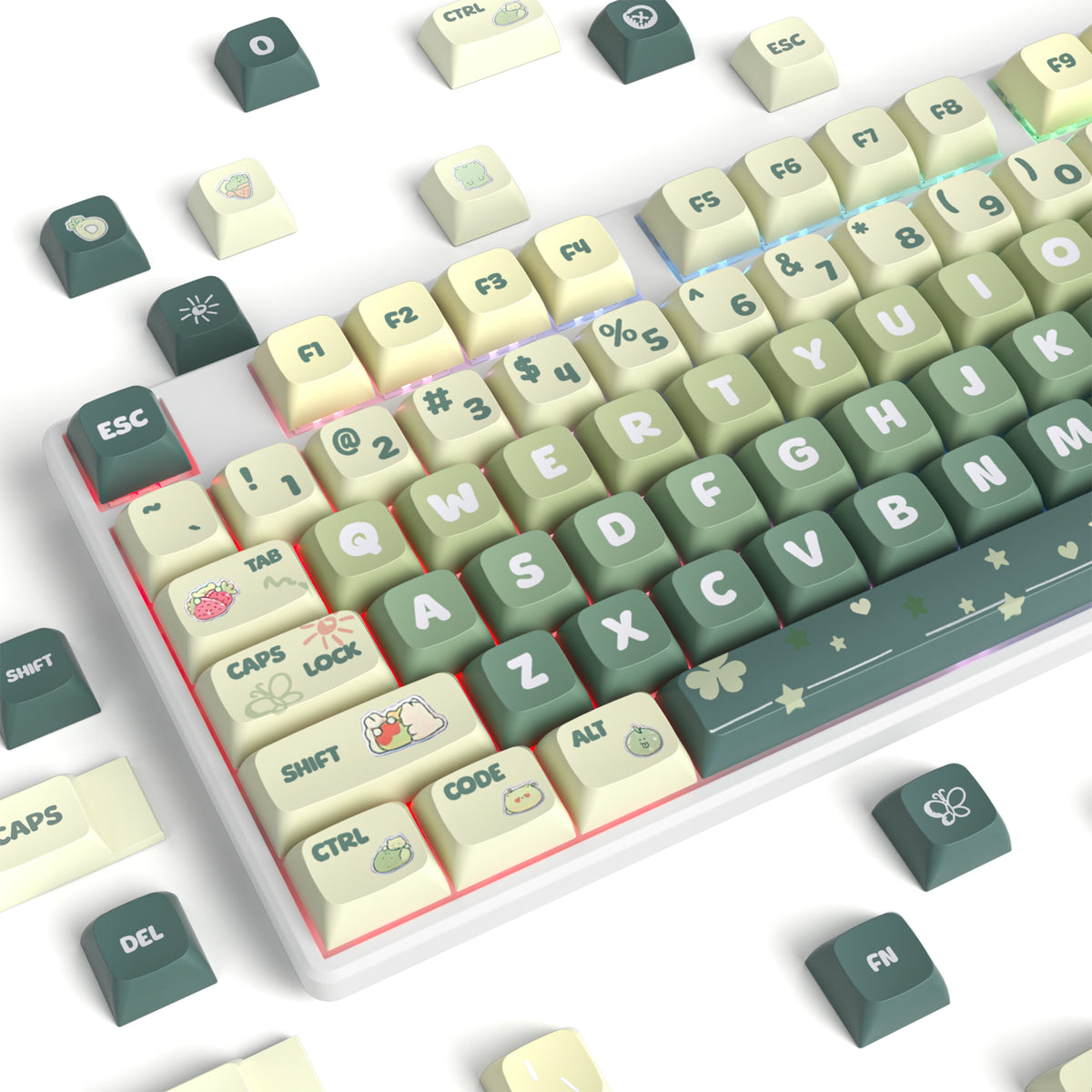 Surmen Keycaps SURMEN 133 Keys XDA Profile Green keycaps 75 Percent Cute PBT Keyboard ...