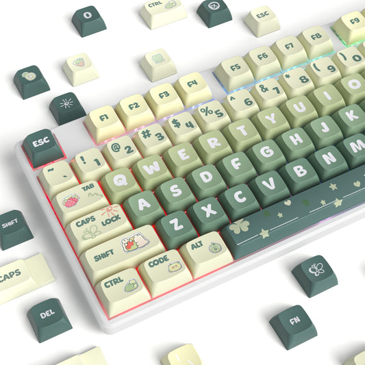 SURMEN 133 Keys XDA Profile Green keycaps 75 Percent Cute PBT Keyboard Caps with ISO Keys for 60% 65% 75% 96% Mechanical Keyboard (Light Green)