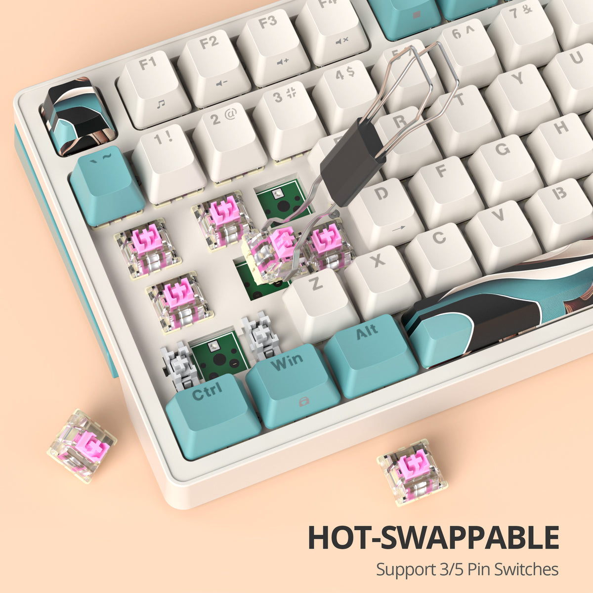 Surmen Keycaps SURMEN 75 Percent Mechanical Keyboard with Knob, 82 Keys Wired Hot-Swa ...