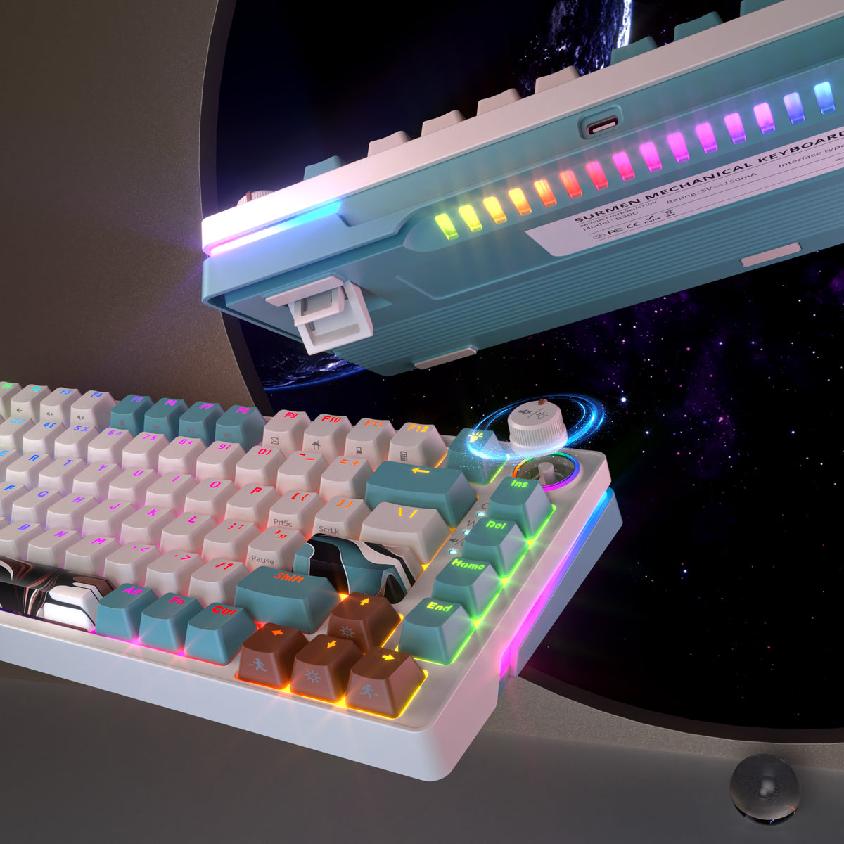 Surmen Keycaps SURMEN 75 Percent Mechanical Keyboard with Knob, 82 Keys Wired Hot-Swa ...